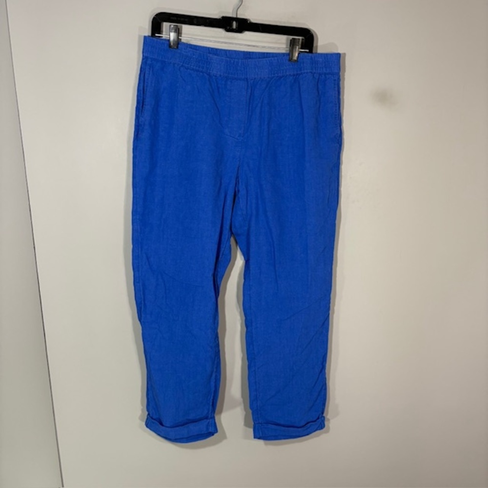J. Jill Pants Womens M Blue Linen Cropped Relaxed Pull On Pockets Elastic Waist